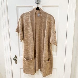 CHICOS Woman’s Tan Short Sleeve Sweater Cardigan